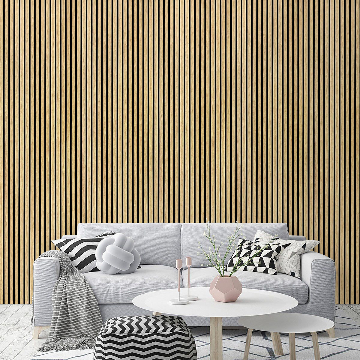 Acoustic Decorative Timber Slat Wall Panel - Yellow Oak - 2400mm x 600mm