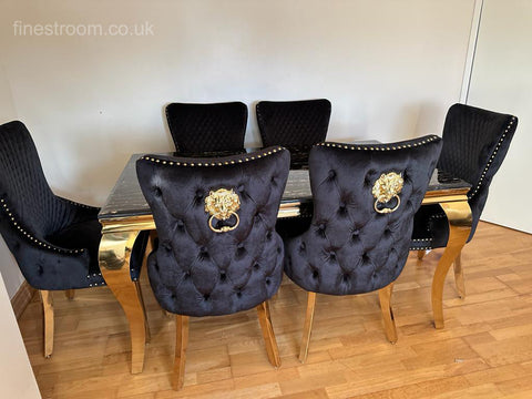 Black Gold Louis Dining Table With Black Gold LK Victoria Chairs