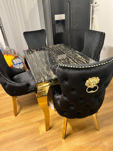 Black Gold Louis Dining Table With Black Gold LK Victoria Chairs