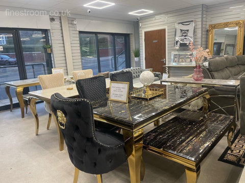 Black Gold Louis Dining Table With Black Gold LK Victoria Chairs