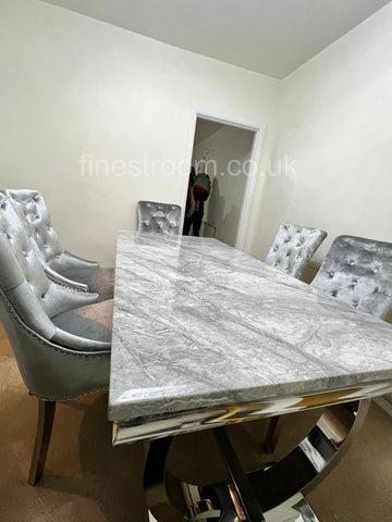 Grey Ariana Dining Table With Light Grey Isabelle Chairs