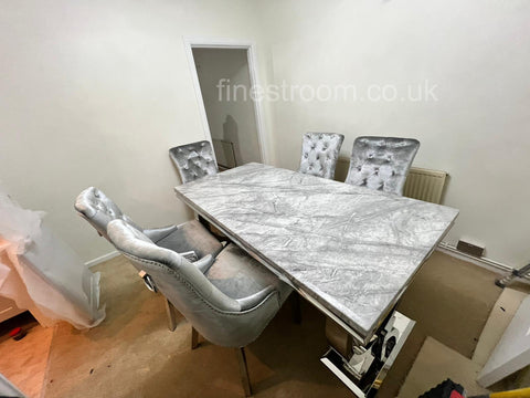 Grey Ariana Dining Table With Light Grey Isabelle Chairs