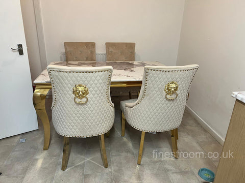 Pandora Gold Louis Dining Table With Mink Gold Majestic Chairs