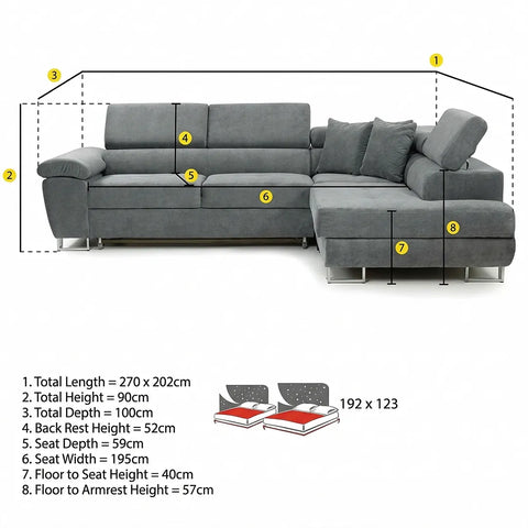 Anton Sofa bed Corner Sofa Bed With Storage Box Grey