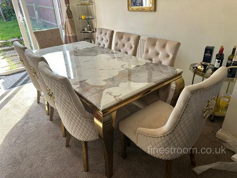 Pandora Gold Louis Dining Table With Mink Gold Majestic Chairs