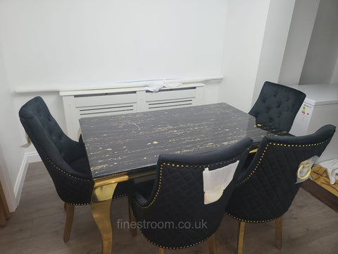 Black Gold Louis Dining Table With Black RK Majestic Chairs & Bench