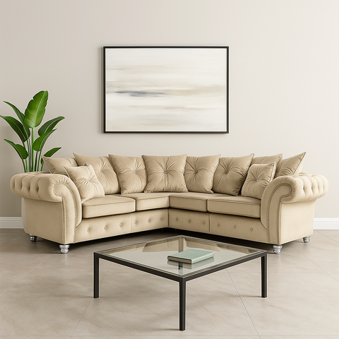 Ashwin Plush Velvet Comfortable Stylish Chesterfield Corner Sofa