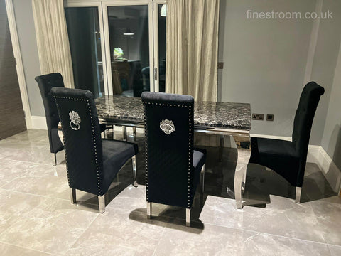 Black Louis Dining Table With Black Sofia Chairs