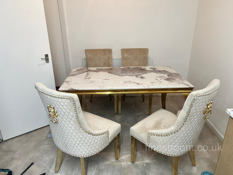 Pandora Gold Louis Dining Table With Mink Gold Majestic Chairs