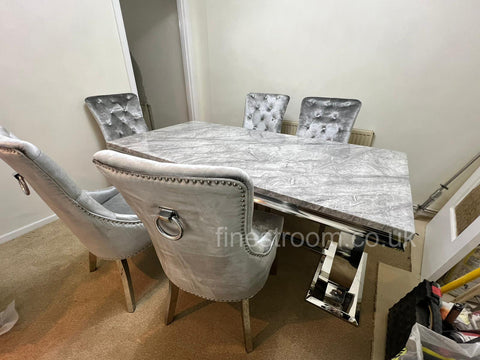Grey Ariana Dining Table With Silver Issabelle Chairs