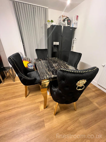 Black Gold Louis Dining Table With Black Gold LK Victoria Chairs