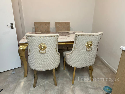 Pandora Gold Louis Dining Table With Mink Gold Majestic Chairs