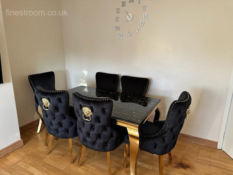 Black Gold Louis Dining Table With Black Gold LK Victoria Chairs