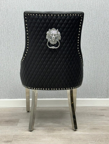 Black Plain Louis Dining Table With Black Leather Majestic Chairs