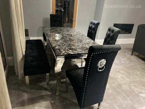 Black Louis Dining Table With Black Sofia Chairs
