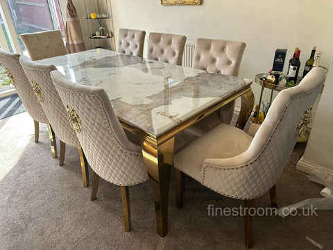 Pandora Gold Louis Dining Table With Mink Gold Majestic Chairs