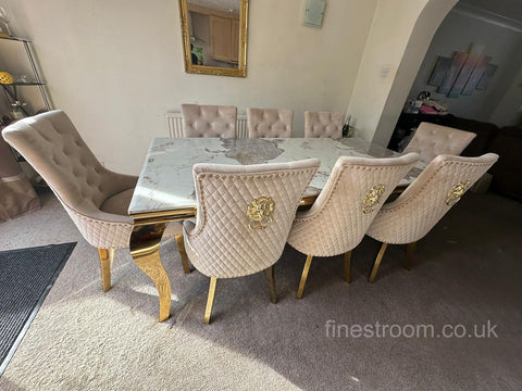 Pandora Gold Louis Dining Table With Mink Gold Majestic Chairs