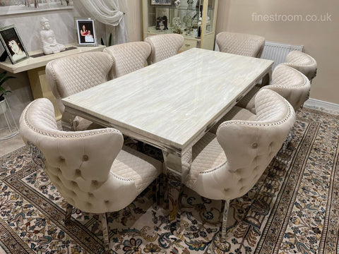 Cream Louis Chrome Dining Table with Mink Valentino Chairs