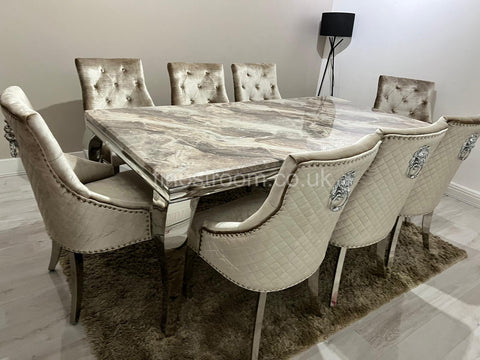 Beige Louis Dining Table With Mink Shimmer Majestic Chairs