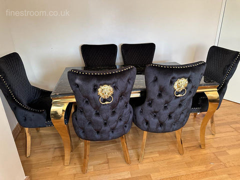 Black Gold Louis Dining Table With Black Gold LK Victoria Chairs