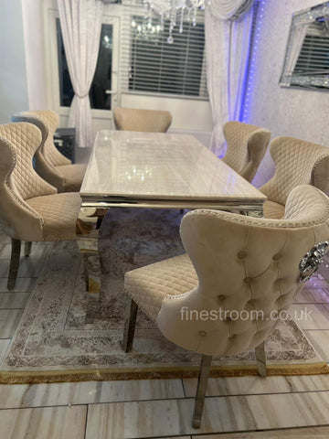 Cream Louis Chrome Dining Table with Mink Valentino Chairs