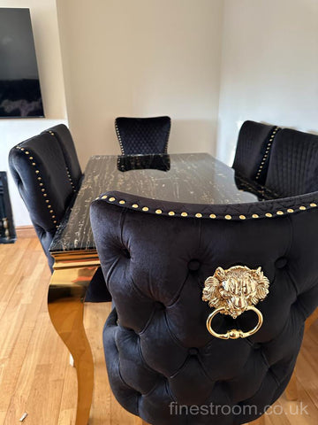 Black Gold Louis Dining Table With Black Gold LK Victoria Chairs