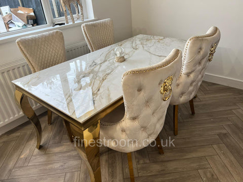 Kata Gold Louis Dining Table With Cream Gold LK Victoria Chairs