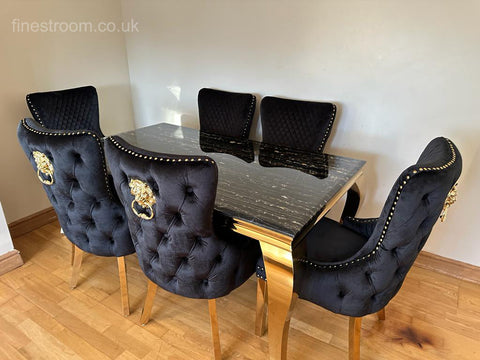 Black Gold Louis Dining Table With Black Gold LK Victoria Chairs