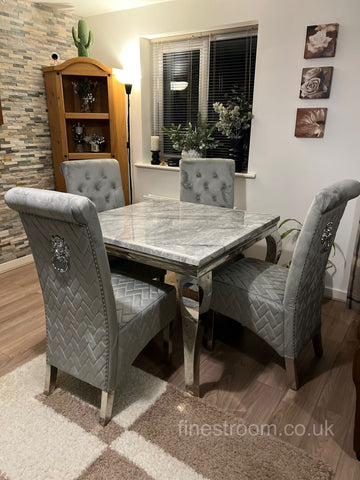 Grey Louis Chrome Dining Table With Light Grey Sofia Chairs