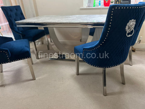 Grey Arial Dining Table With Navy Majestic Chairs