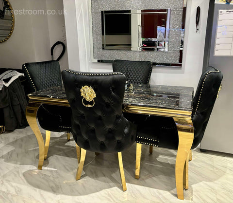Black Gold Louis Dining Table With Black Gold LK Victoria Chairs