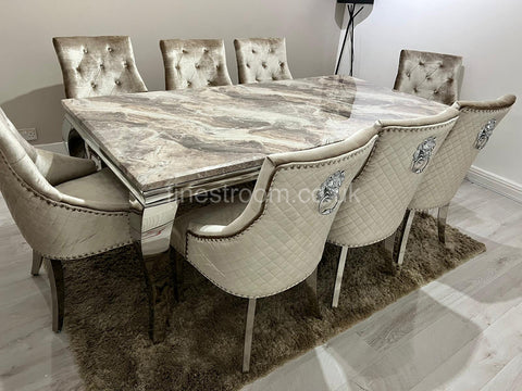 Beige Louis Dining Table With Mink Shimmer Majestic Chairs