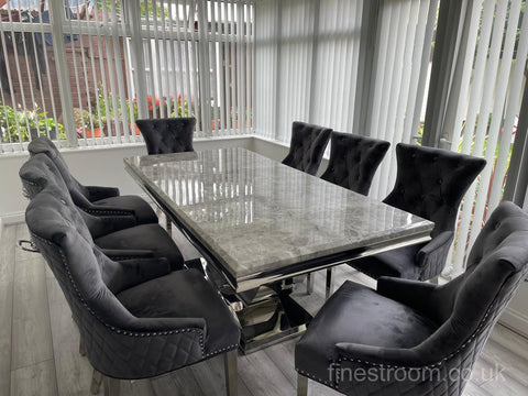 Grey Arial Dining Table With Dark Grey Majestic Chairs