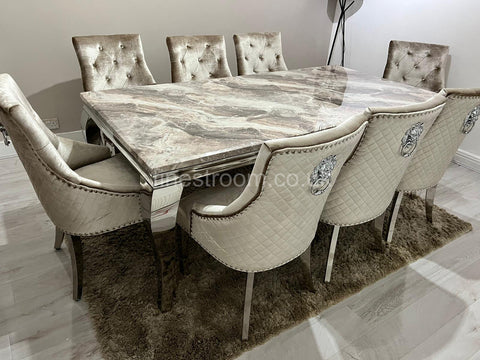 Beige Louis Dining Table With Mink Shimmer Majestic Chairs
