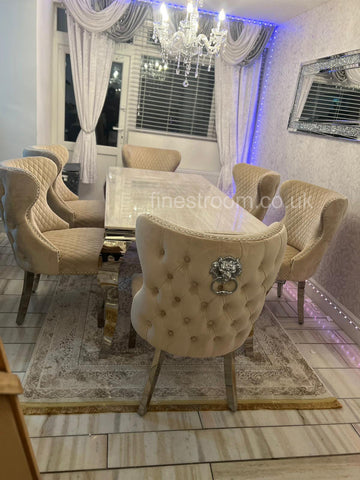 Cream Louis Chrome Dining Table with Mink Valentino Chairs
