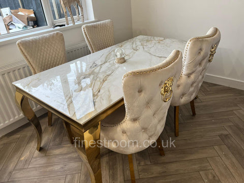 Kata Gold Louis Dining Table With Cream Gold LK Victoria Chairs