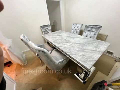 Grey Ariana Dining Table With Light Grey Isabelle Chairs