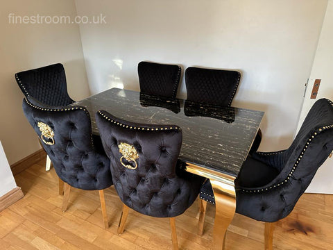 Black Gold Louis Dining Table With Black Gold LK Victoria Chairs