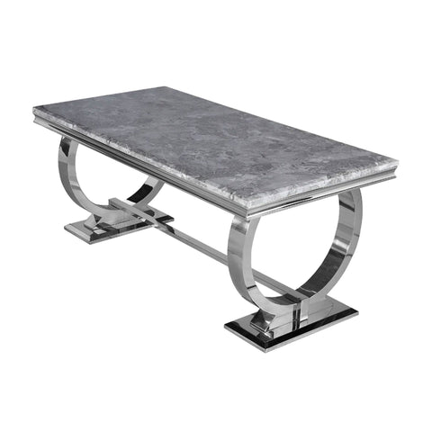 Grey Ariana Dining Table With Dark Grey Majestic Round Knocker Chairs