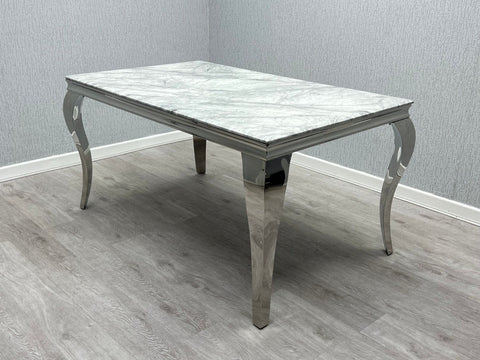 Light Grey Louis Dining Table With DG Leather Majestic Chairs & Bench