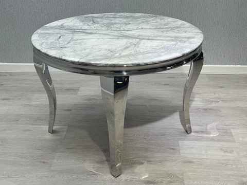 1.1M Round Grey Louis Dining Table With Navy Majestic Chairs