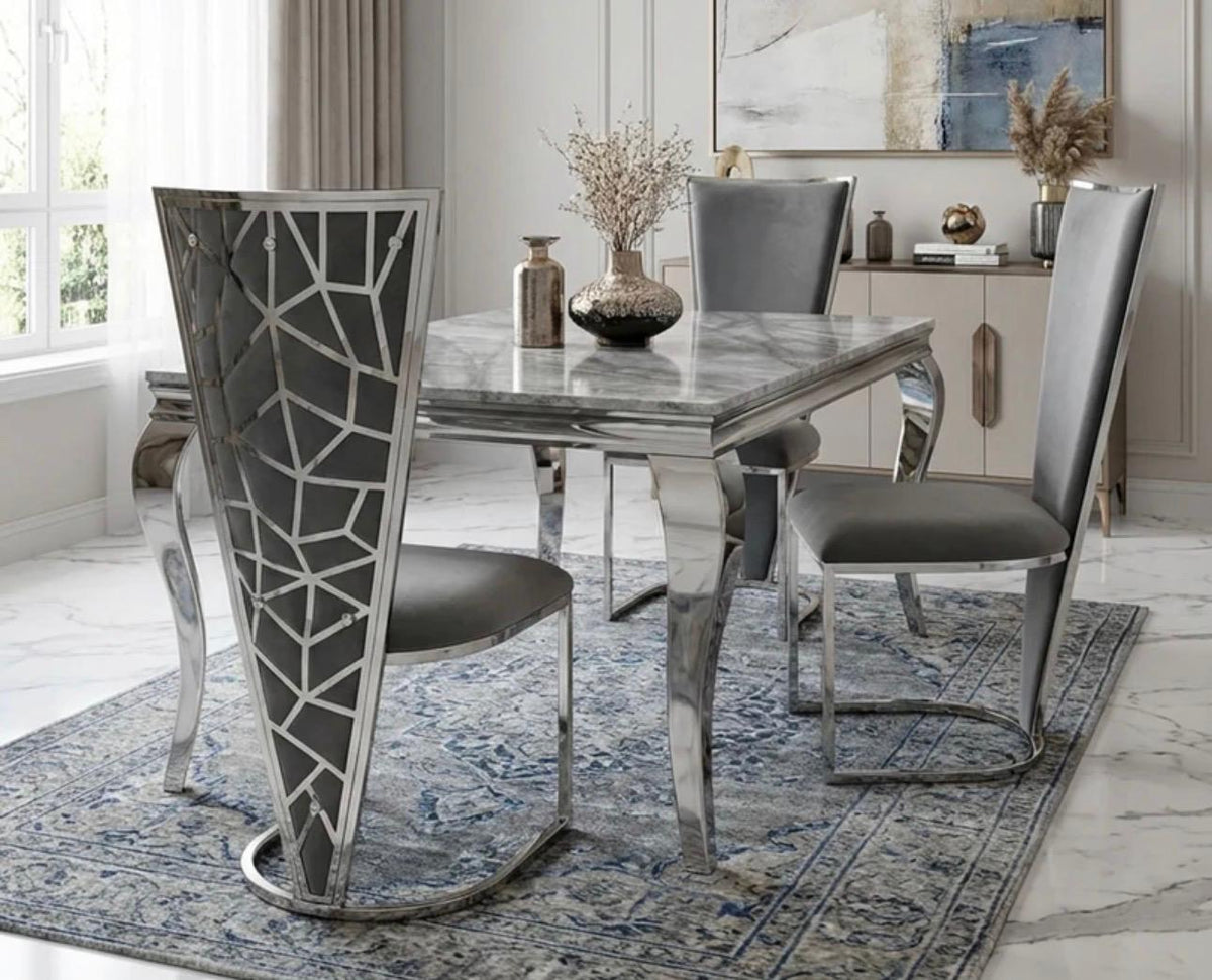 Grey Louis Chrome Dining Table With Grey Vienna Chairs