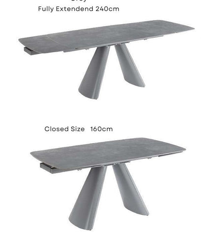 Gstaad Extendable Grey Sintered Stone Dining Table With Gstaad Grey Dining Chairs