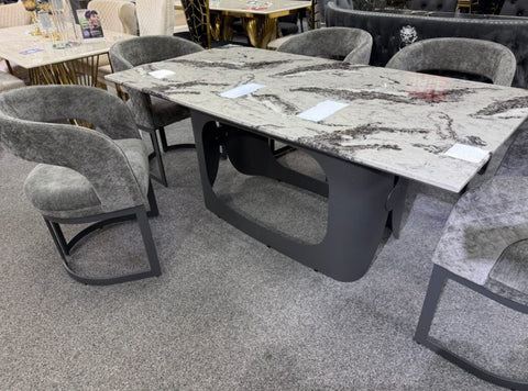 Lina Grey Marble Dining Table With Lina Grey Dining Chairs
