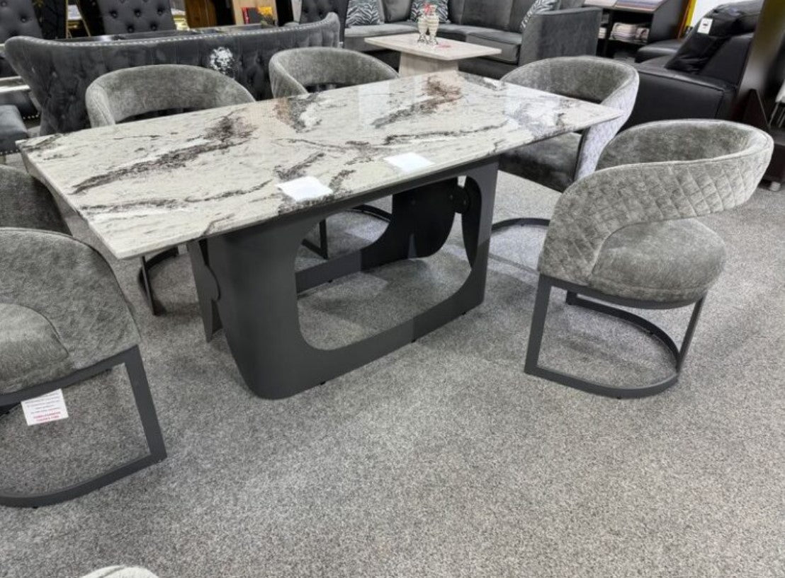 Lina Grey Marble Dining Table With Lina Grey Dining Chairs