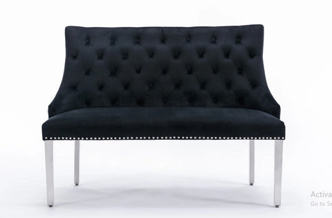 Black Louis Dining Table With Black Sofia Chairs & High Back Bench