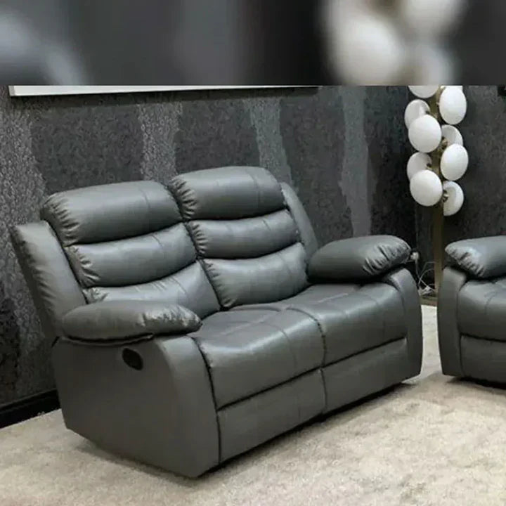 Roma Leather Recliner Sofa 2+2 Seater With Cup Holder Black/Grey