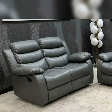 Roma Leather Recliner Sofa 2+2 Seater With Cup Holder Black/Grey