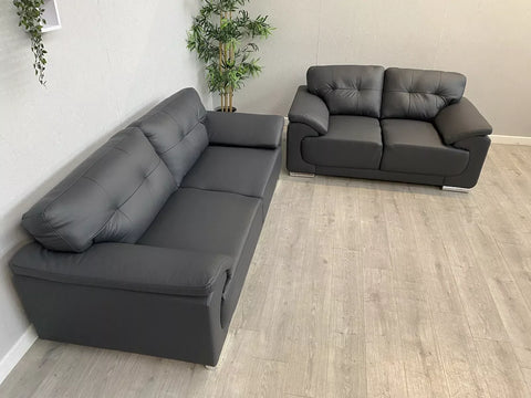 Kansas Leather Sofa 3+2 Black/Grey