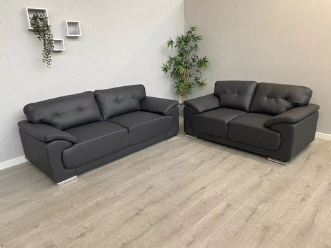 Kansas Leather Sofa 3+2 Black/Grey